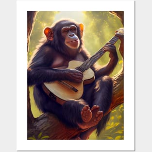 Monkey Playing A Guitar Posters and Art